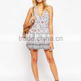 2015 Fashionable Hot Sale OEM Customized Lattice Back Woodblock Print Beach Romper thumbnail-4