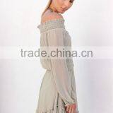 off Shoulder Smocking Dress Woman Ruffle Chiffon Dresses Women Summer thumbnail-4