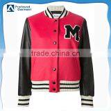 Women Custom PU Leather Sleeve Wool Baseball Bomber Jacket Custom Logo thumbnail-1