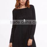 Custom Black Long Sleeve Tee Dress Cotton Spandex Casual Boat Neck Plain Short Tee Dress thumbnail-4
