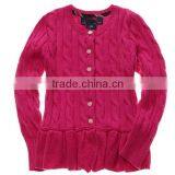Latest Children Girls Cable Knit Ruffle Buttom Down Long Cardigan Sweater thumbnail-5