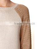 Elegant Contrast Color Crew Neck Raglan Sleeve Sweaters Ladies Knit Pullover thumbnail-4