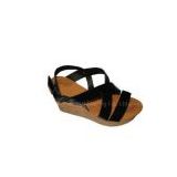 9cm Heels PU Material Black Ladies Wedge Sandals with Customer Logo