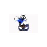 Blue Feather Small Half Face Masquerade Masks For Carnival Party