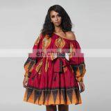 Wholesale Chiffon Long Lantern Sleeves Asymmetrical Neckline Women African Printed Casual Dresses thumbnail-4