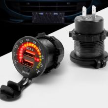 12-24V QC 3.0 Dual Usb Port Car Charger With Colorful Digital Voltmeter On/off Switch