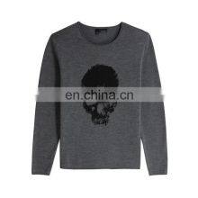 Intarsia Skull Pattern Merino Wool V Neck Mens Fashion Sweater thumbnail-1