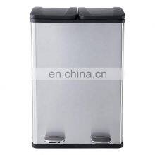 Amazon Hot Selling Stainless Steel Recycling Bin Kitchen Satin Big Capacity Trash Can Two Compartments Recycle Bin