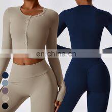 Wholesale 2024 High Quality Fashion Ladies Long Sleeve Workout T Shirt Custom Sports Crop Top Yoga Jacket For Women thumbnail-3
