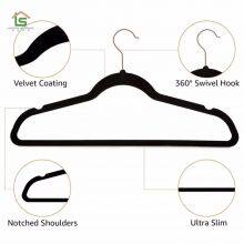 BSCI Certificate Wholesale Black Color Flocking Felt Hangers for Clothes Trousers Velvet Hanger thumbnail-4