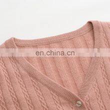 Custom Autumn Solid Color Rib Knitting Cashmere Cardigan Sweater V-Neck Casual Style With Button Decoration Knitwear Factory thumbnail-3