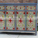 Chinese Antique Blue Painting Tibet Cabinet