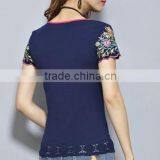 Summer Wear New National Style Embroidery Women's Short Sleeve of Women Tshirts thumbnail-4