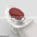 Adjustable Genuine Oval Spark Red Coral 925 Sterling Silver Lady Gift Ring thumbnail-2