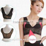 Women's Mesh Lace Trim Underwired Wide Strap Push Up Bra Chest Back Support thumbnail-2