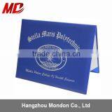 Navy Blue Leather Certificate Holder Four Satin Corners One Moire Fabric-Tent Style thumbnail-1