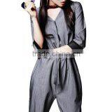 Women's V Neck Long Pants Jumpsuit Overall With Waist Rope L1271 thumbnail-2