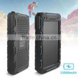 New Arrival IPX6 Waterproof 15000MAH Portable Solar Power Bank Led for Laptop