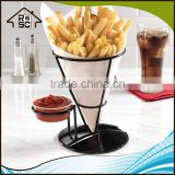 NBRSC Black Metal French Fry Stand with Condiment Bowl Holder
