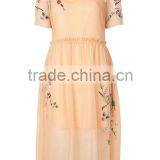 Woman Short Sleeve Flower Embroidered Midi Length Fashion Dress thumbnail-2