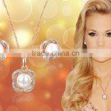 Rose Gold Plated Pearl With CZ Stuuded Party Wear PendantSet thumbnail-5