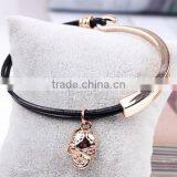 High Quality Gold Oval Clasp Leather Bracelet Multi Strand Leather Bracelet thumbnail-3