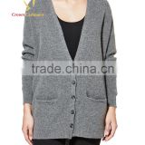 Korean Fashion Women Grey Deep V Neck Cashmere Cardigan