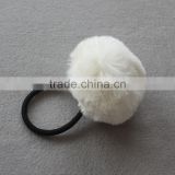 Myfur Cute Small White Color Real Rex Rabbit Fur Pom Pom Wholesale Ladies Hair Band