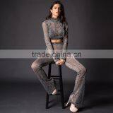 Runwaylover 084 Europe Style Ladies Two Piece Suits , Women Sexy Turtleneck Crop Top And Transparent Casual Pants thumbnail-5