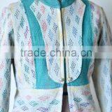 Vintage Kantha Jacket in Cream & Green Color ~ Extra Large thumbnail-4