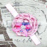 Boutique Infant Ruffled Rosette Rhinestone Flower Baby Bows Headband Wholesale thumbnail-3