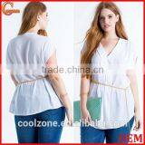 Relaxed V-neck Pleated Plus Size Chiffon Blouse/woman Top