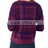 Newly Designed Purple Plead Eco-Micro Fleece Crew Sweatshirt With Irregular Hem for Women thumbnail-3