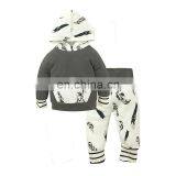 High Quality Infants& Toddlers Outfits Feather Print Hoodie And Trousers 2PCS Autumn Cotton Baby Boy Girl Set thumbnail-1