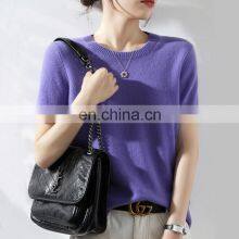 Women's Short Sleeves Pima Cotton Blend Knitted Soft Summer Sweater Tops thumbnail-2