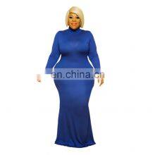 Wholesale Plu Size Dress Plain Dyed Dresses Women Lady Elegant Bodycon Maxi Dresses Women Long Sleeve thumbnail-2