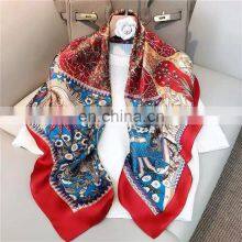 Wholesale Spring and Summer New Artificial Silk Female Scarf 90cm Satin Square Silk Scarf Sunscreen Beach Towel thumbnail-1
