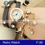 2015 Leather Strap Vintage Bracelet Lady Watch Relojes With Pendant thumbnail-2