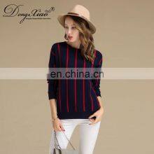100% Cashmere Vertical Striped Round Neck Women's Sweater Knitted Winter OEM Supply thumbnail-4