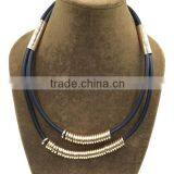 NNK-100918 Punk Double Layered Alloy Beaded Imitation Leather Fashion Statement Necklaces thumbnail-3