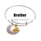 Wholesale Adjustable Wire Bangle I Love You To The Moon And Back Brother Charm Bangle Bracelet thumbnail-1