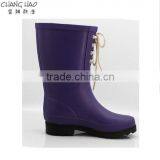 2016 New Style Women Fashion Rubber Rain Boot Purple Fashion Boot Withe White Shoelace, High Quality Footwear