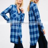 Wholesale latest design woman blouse fashion long check plaid shirt