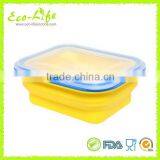 100% Silicone color frame Collapsible Lunch Box 600ML, Folding Food Fruit Container For Microwave Oven