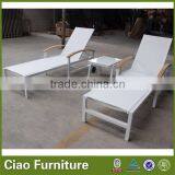 Outdoor Sling Sun Lounger With Wheels and Teak Wood Arm thumbnail-1