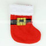 Simplified Traditional Red Polyester Sock Fabric Christmas Stocking Plush With Black Strip Thread a Bling Square Embroidered