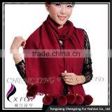CX-B-P-42D 2016 Wholesale High Quality Fashion Cashmere Pashmina Shawl Scarf With Fur Pom Pom thumbnail-6