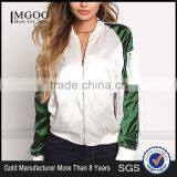 MGOO 2017 Hot Sale Custom Satin Bomber Jackets Zip Up Silver Fashion Tops Raglan Long Sleeves Tops thumbnail-1