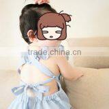 Boutique Flutter Sleeve Blue Girls Solid Color Cotton Jumpsuit Ruffle Baby Romper thumbnail-5