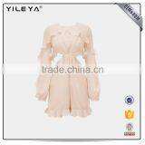 2017new Collection Short Jumpsuit Ruffles With Fringed Edges Narrow Flat Banded Neck and Raglan Sleeve